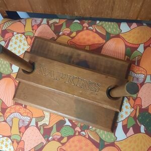 VINTAGE Wooden Napkin Holder Stand - Natural Brown